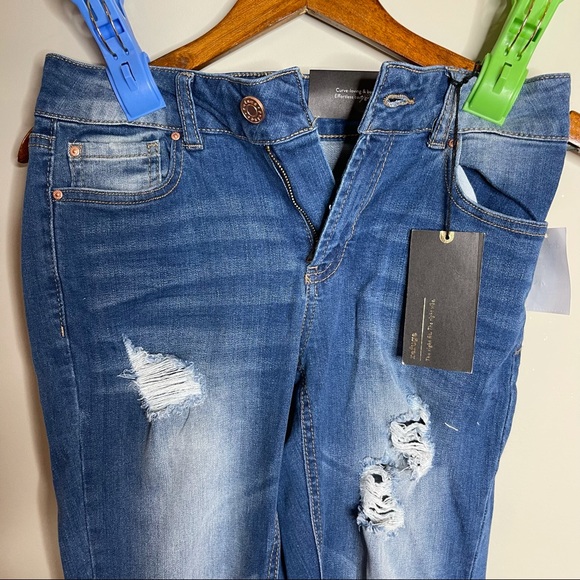 Boyfriend straight leg distressed medium wash jeans - Picture 4 of 9